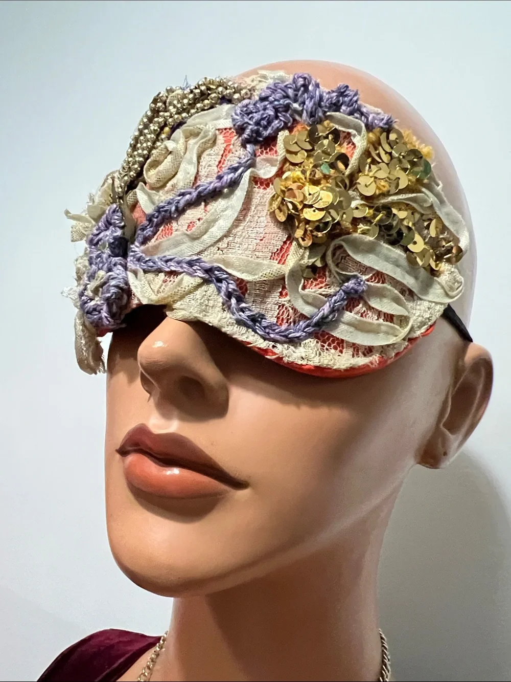 Embellished Cream and Lavender Lace Sleep Mask